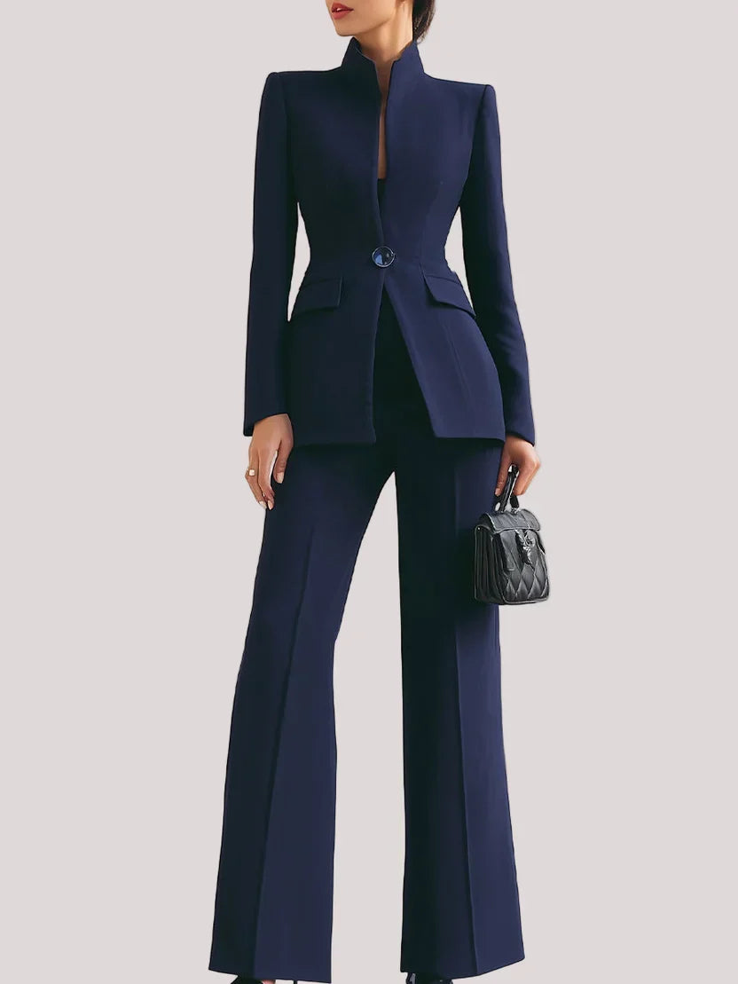 Vina | Women's Two-Piece Suit Set Longline Blazer & Flare Trousers
