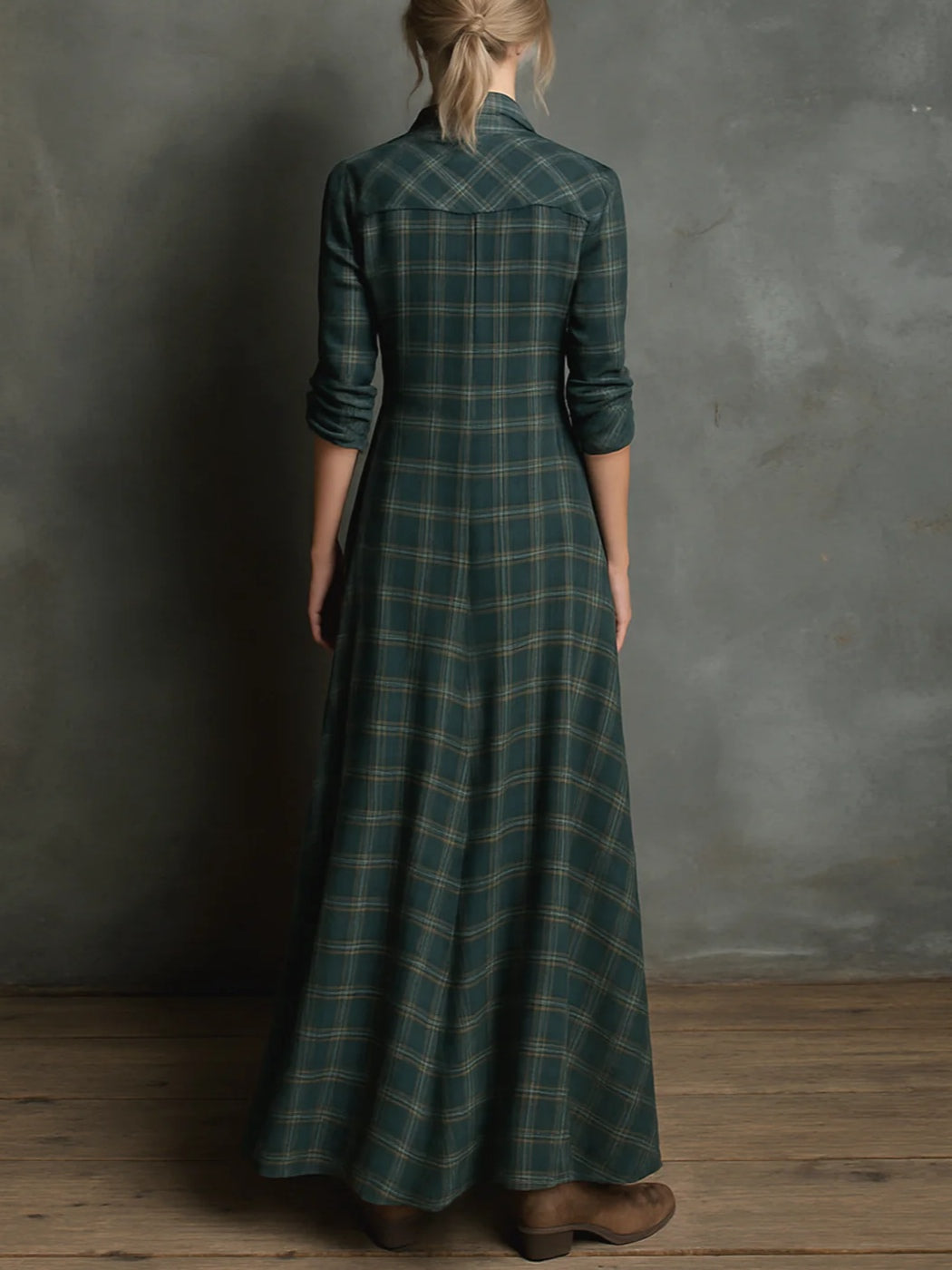 Marielle | Women's Plaid Lapel Single-Breasted Maxi Shirt Dress