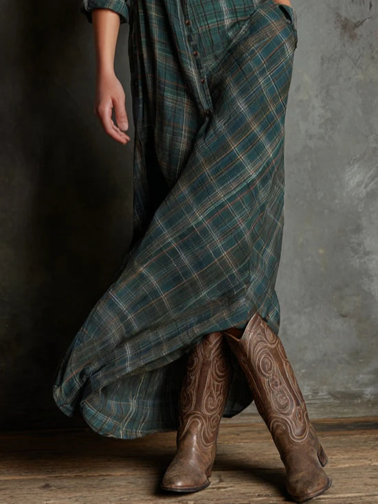 Marielle | Women's Plaid Lapel Single-Breasted Maxi Shirt Dress