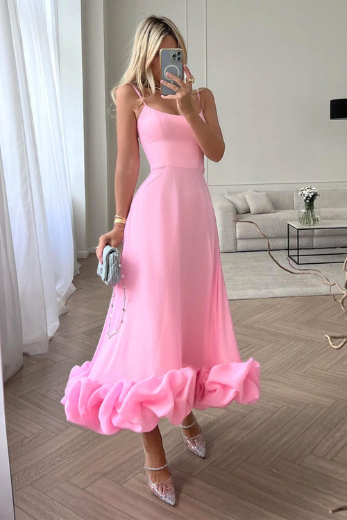 Amorette | Spaghetti Strap Ruffle Hem Midi Dress