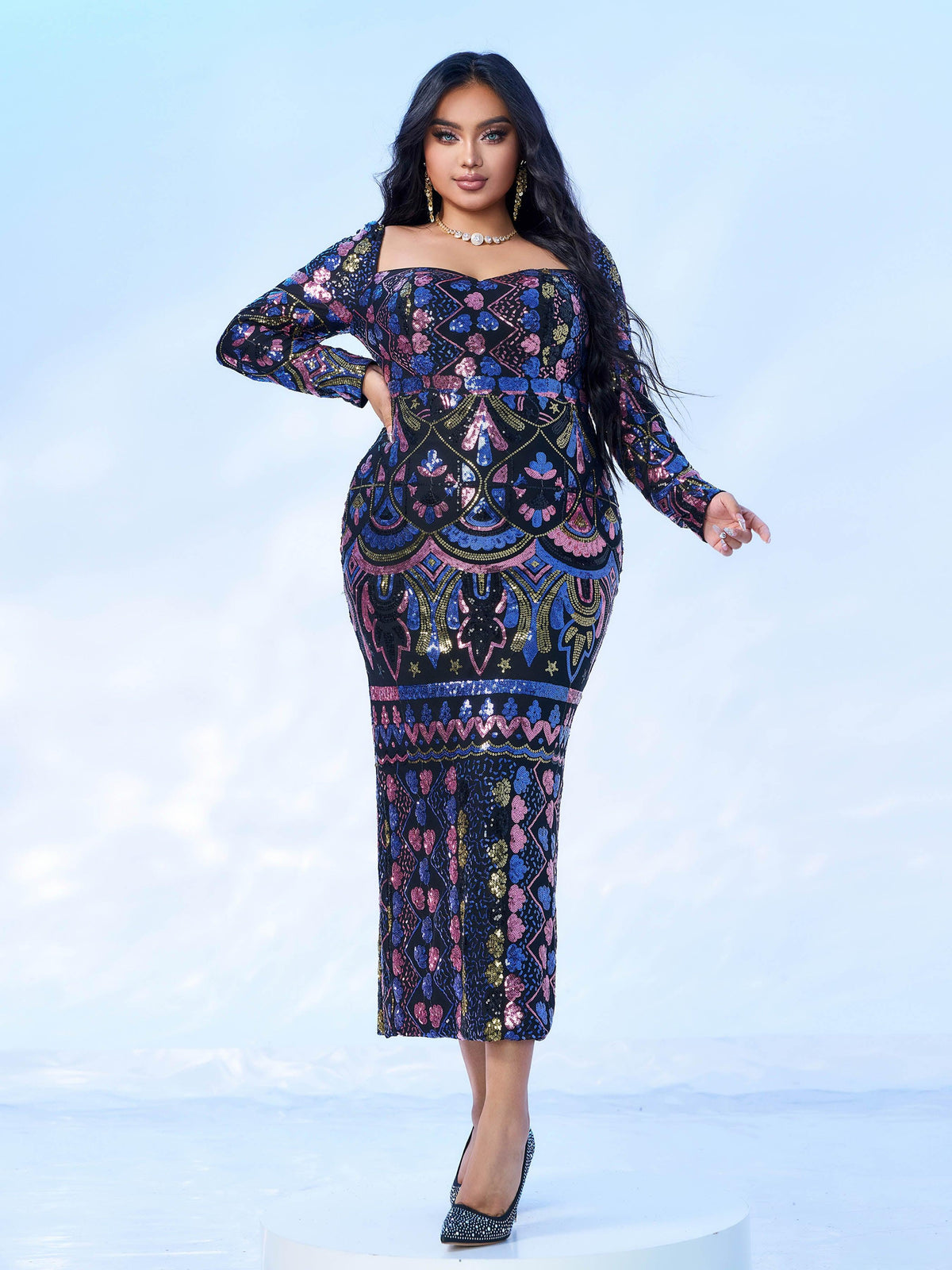 Seraphina | Women's Plus Size Sequin Split Midi Dress
