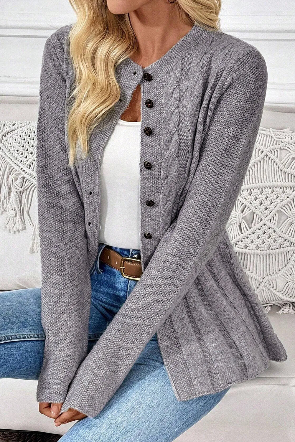 Marianne | Women's Cable Knit Long Cardigan Sweater