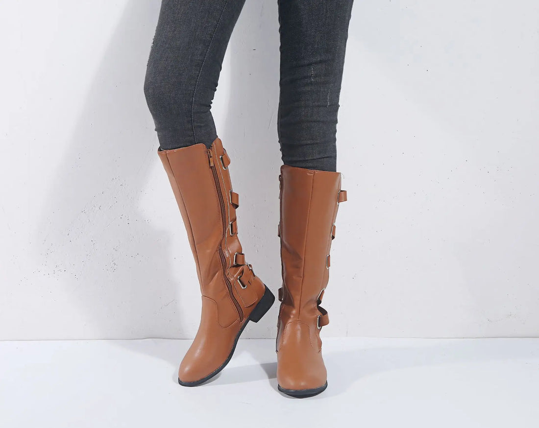 Kalinda | Women's Knee High Riding Boots with Buckles