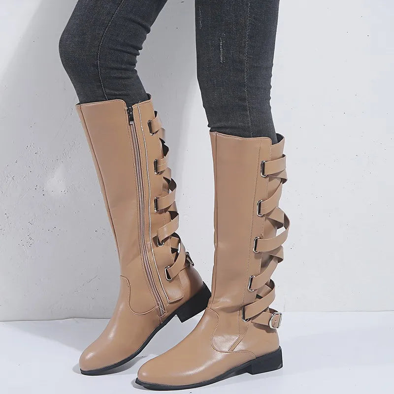 Kalinda | Women's Knee High Riding Boots with Buckles