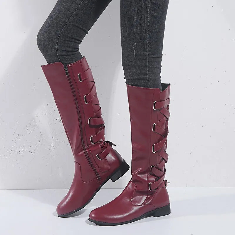 Kalinda | Women's Knee High Riding Boots with Buckles