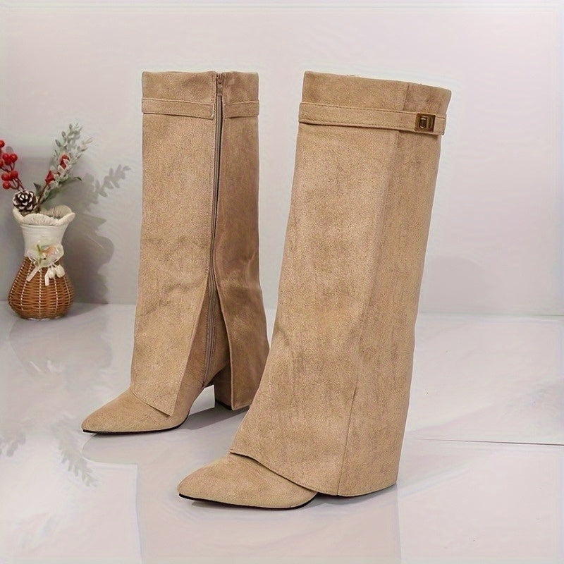 Talitha | Knee High Suede-Look Block Heel Boots