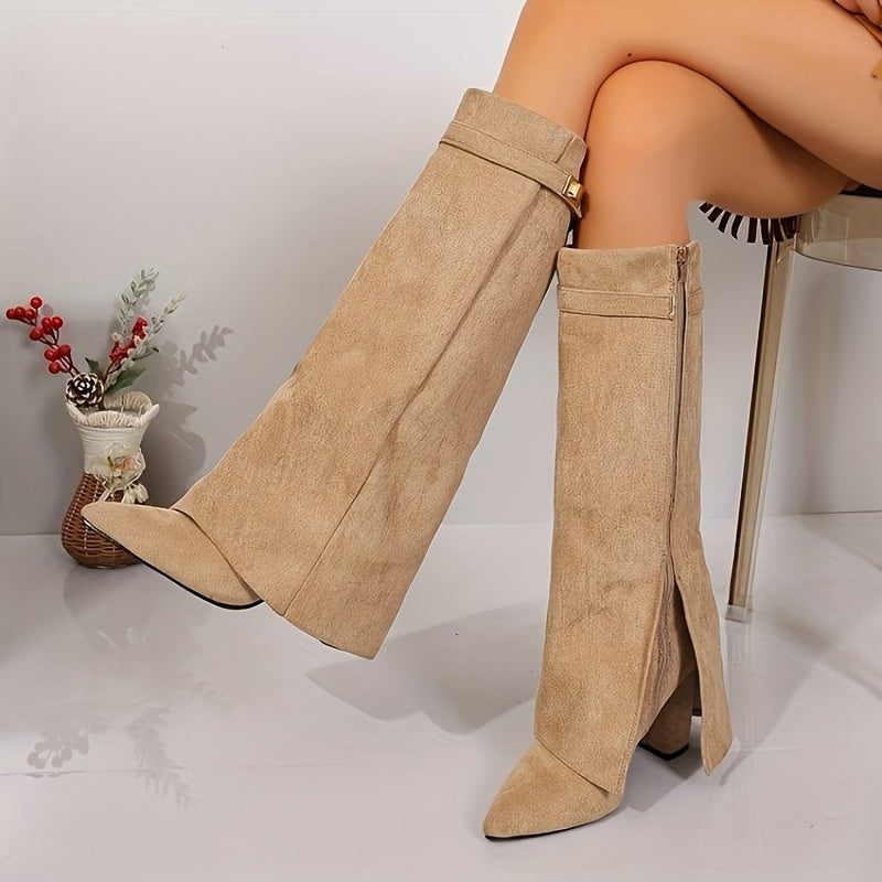 Talitha | Knee High Suede-Look Block Heel Boots