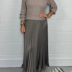 Brienna | Women's Knit Sweater Midi Dress with Pleated Skirt