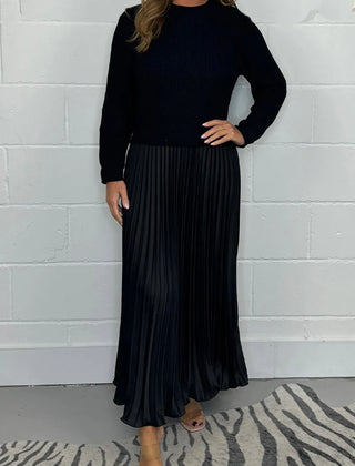 Brienna | Women's Knit Sweater Midi Dress with Pleated Skirt