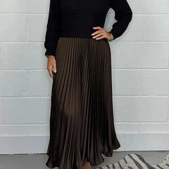 Brienna | Women's Knit Sweater Midi Dress with Pleated Skirt