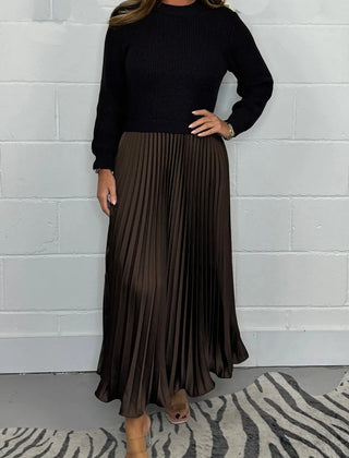Brienna | Women's Knit Sweater Midi Dress with Pleated Skirt
