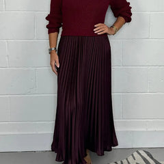 Brienna | Women's Knit Sweater Midi Dress with Pleated Skirt