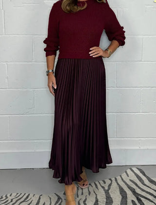 Brienna | Women's Knit Sweater Midi Dress with Pleated Skirt