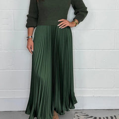 Brienna | Women's Knit Sweater Midi Dress with Pleated Skirt