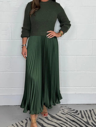 Brienna | Women's Knit Sweater Midi Dress with Pleated Skirt