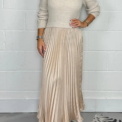 Brienna | Women's Knit Sweater Midi Dress with Pleated Skirt
