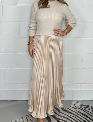 Brienna | Women's Knit Sweater Midi Dress with Pleated Skirt