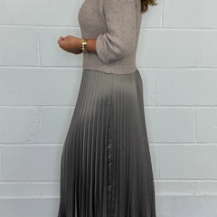 Brienna | Women's Knit Sweater Midi Dress with Pleated Skirt