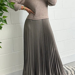 Brienna | Women's Knit Sweater Midi Dress with Pleated Skirt