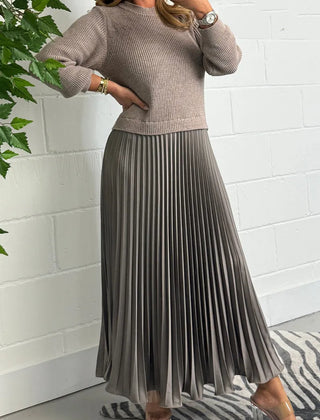 Brienna | Women's Knit Sweater Midi Dress with Pleated Skirt
