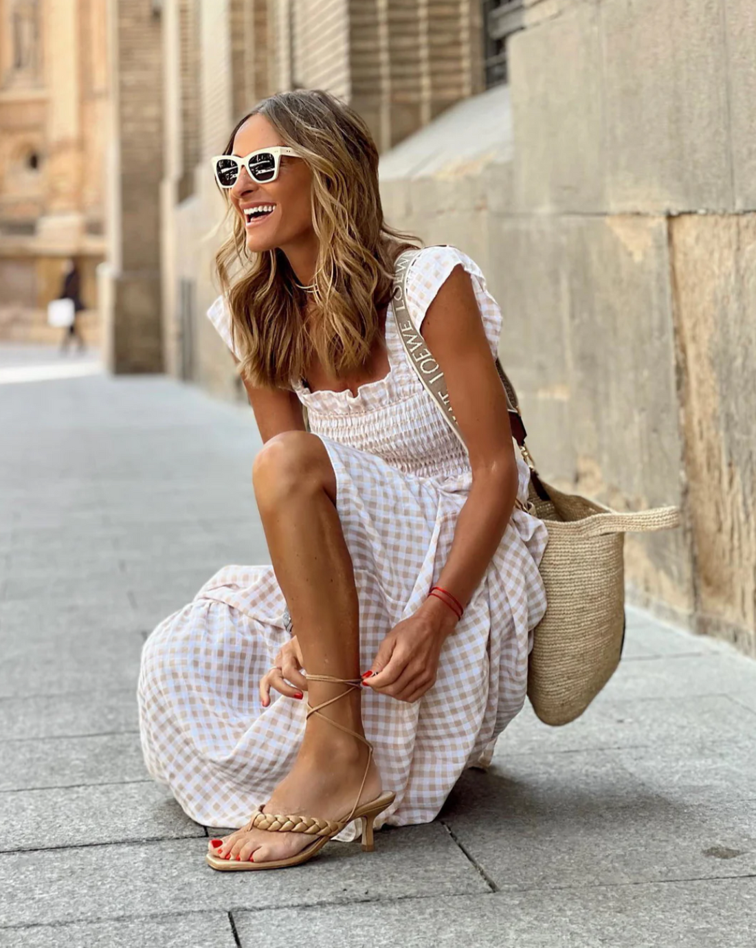 Briona | Women's Gingham Smocked Square Neck Maxi Dress