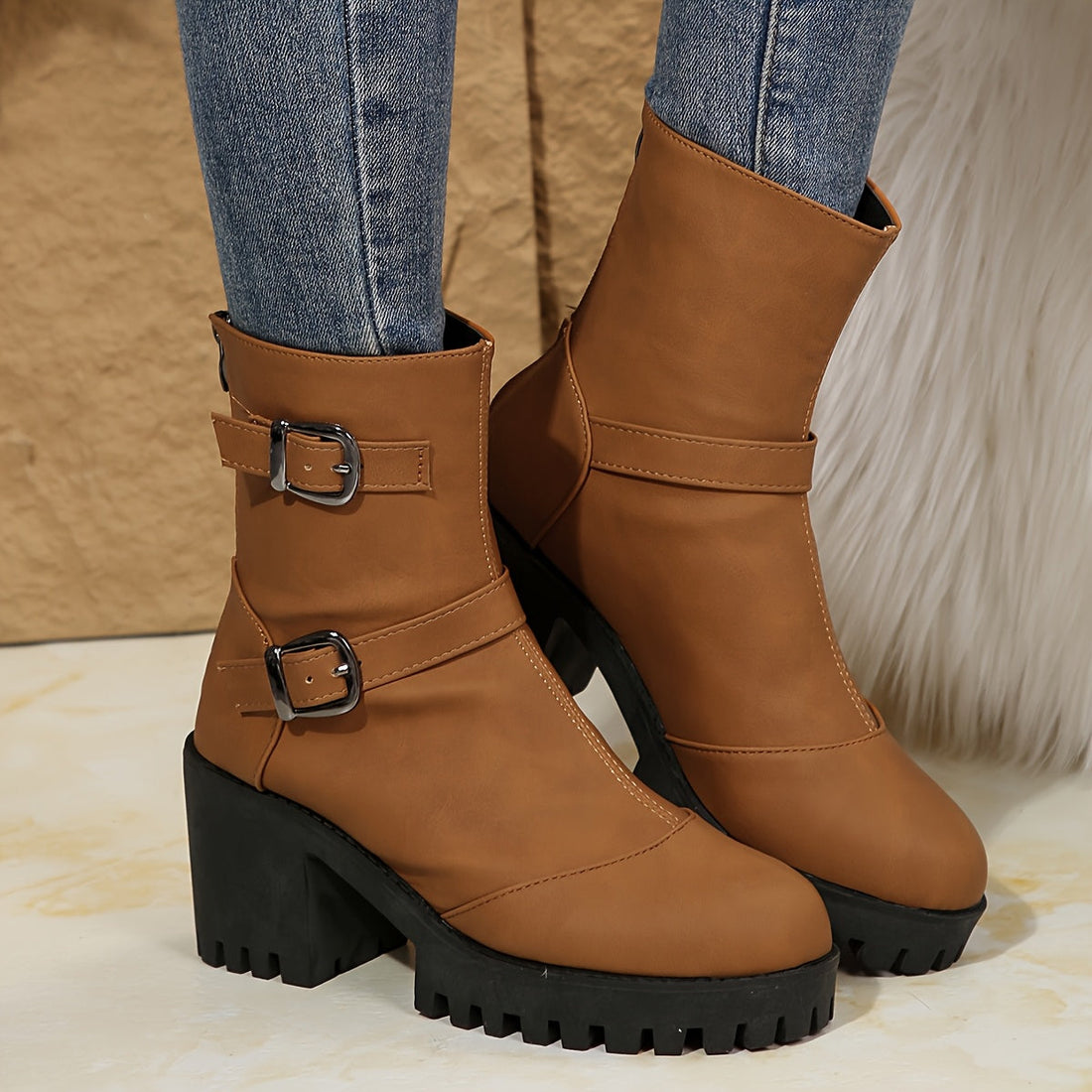 Gethin | Block Heel Ankle Boot with Buckle Straps