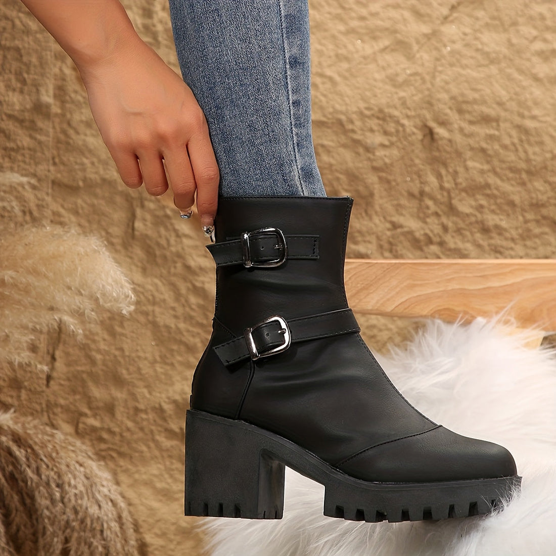 Gethin | Block Heel Ankle Boot with Buckle Straps