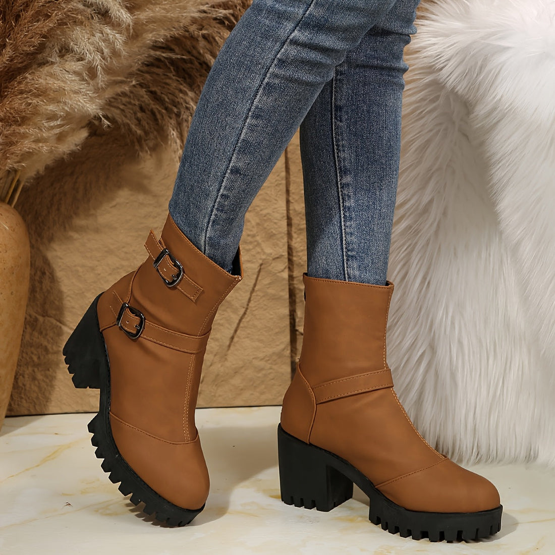 Gethin | Block Heel Ankle Boot with Buckle Straps