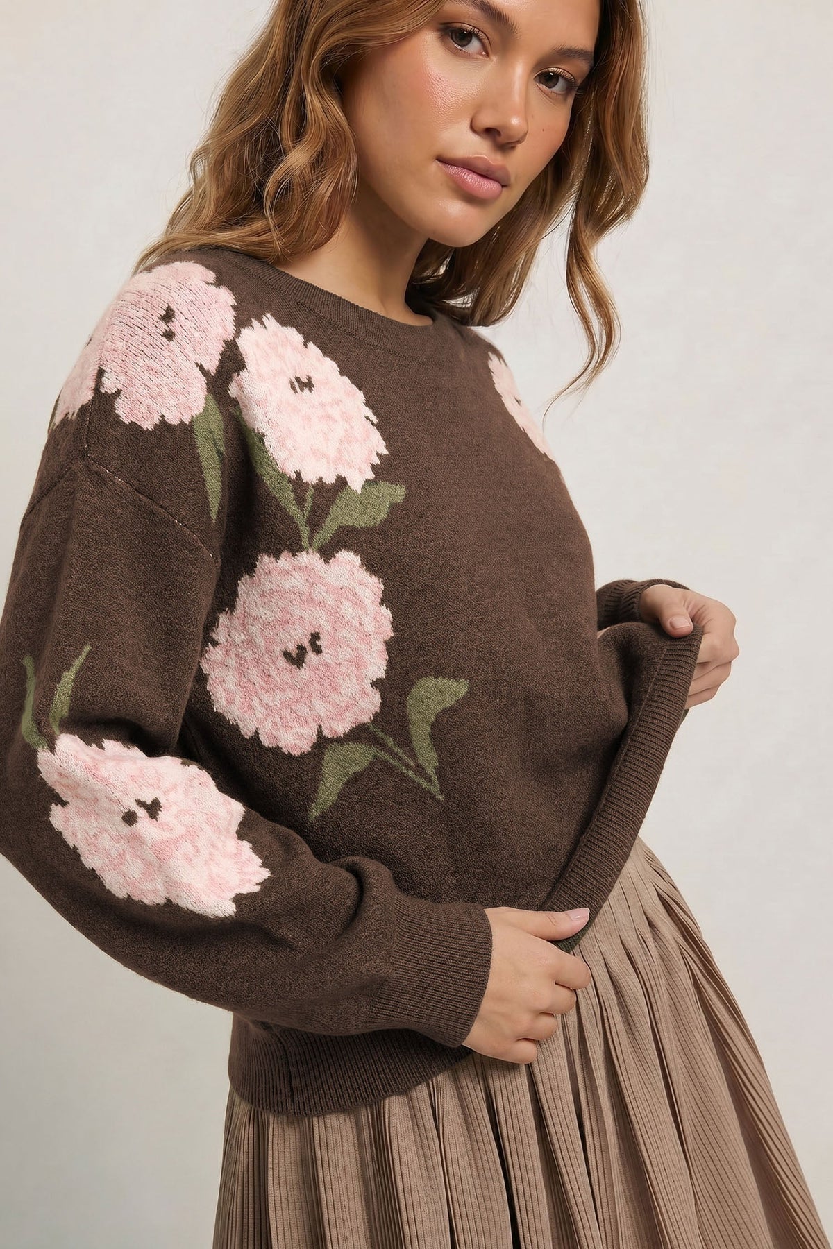 Marielle | Women's Floral Off-Shoulder Relaxed Pullover Sweater