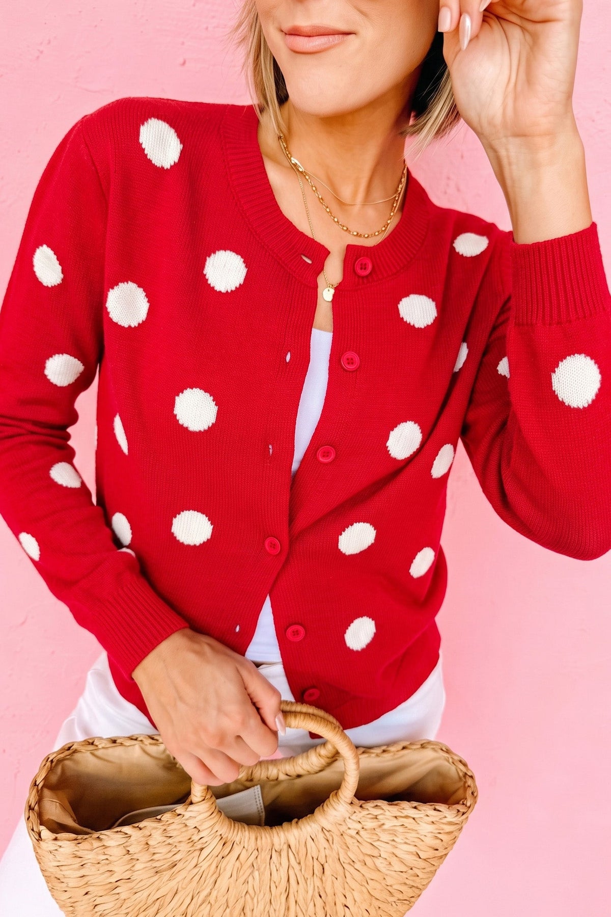 Marigold | Women's Polka Dot Button-Front Long Sleeve Cardigan