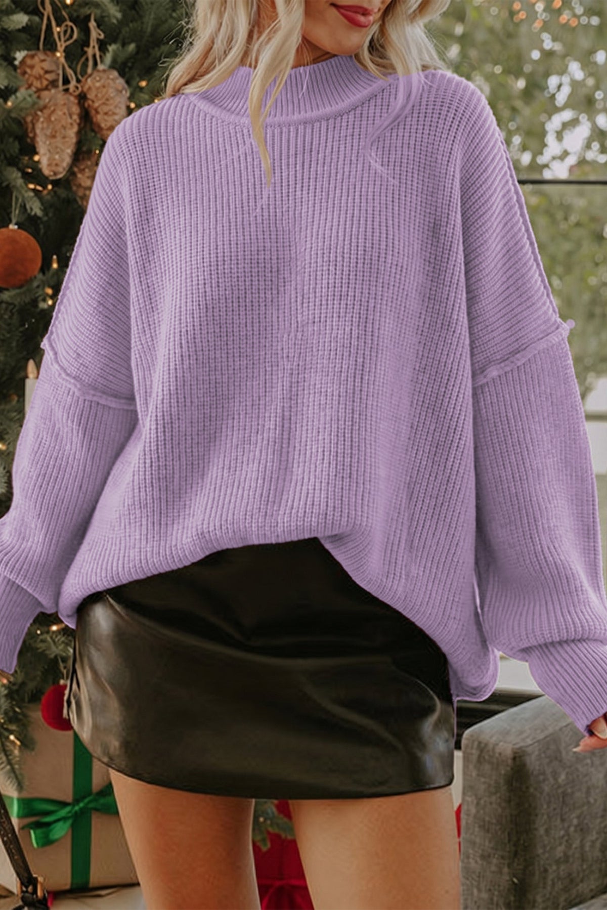 Orchid | Women's Ribbed Knit Stand-Neck Pullover Sweater