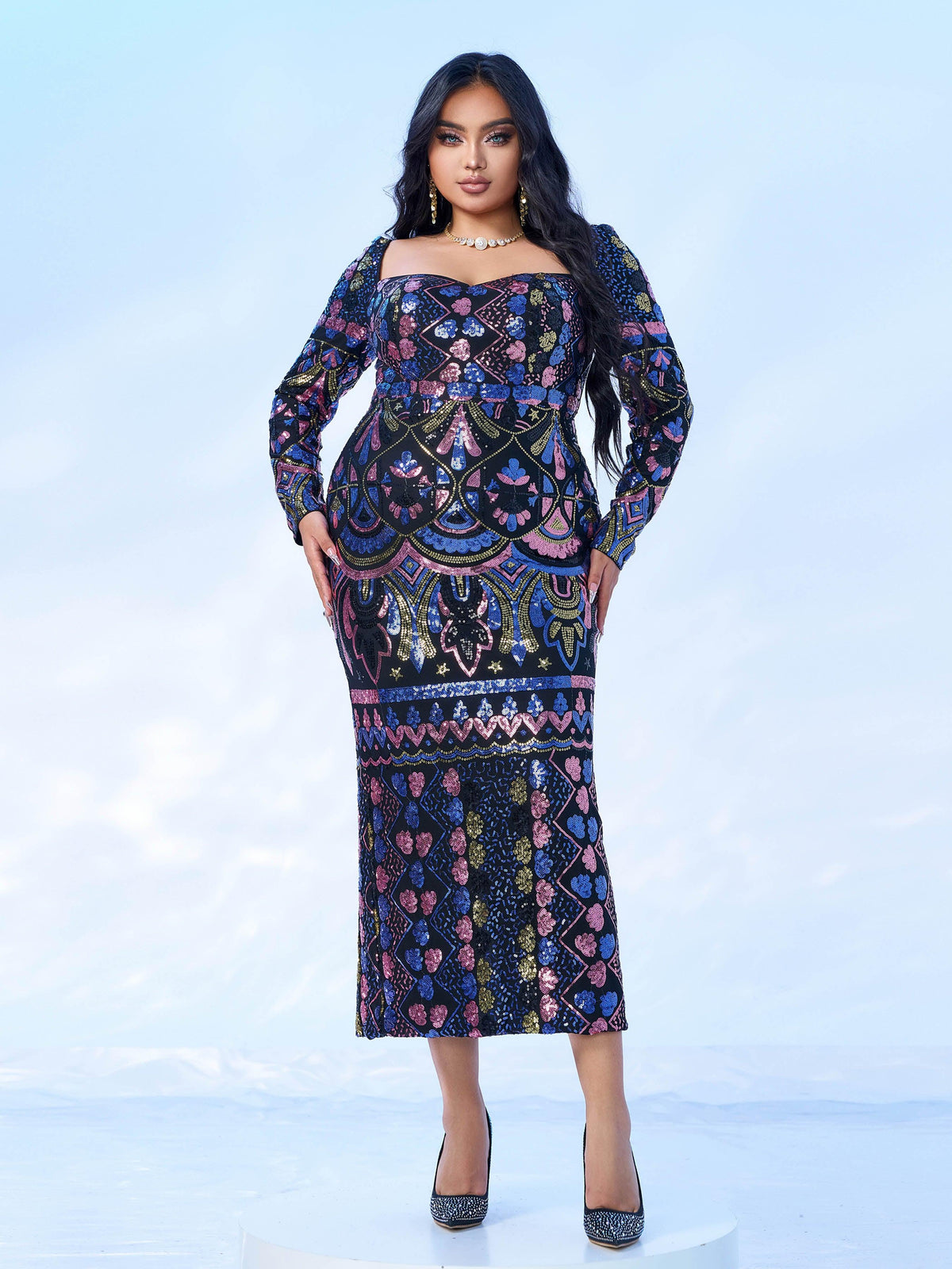 Seraphina | Women's Plus Size Sequin Split Midi Dress