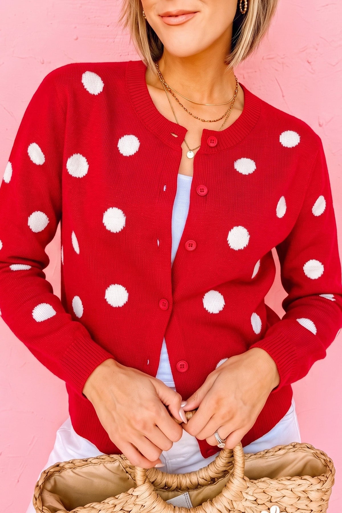 Marigold | Women's Polka Dot Button-Front Long Sleeve Cardigan