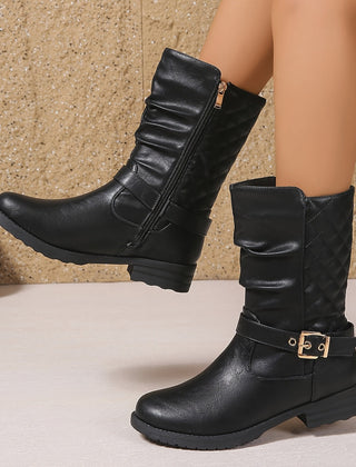 Darienne | Women's Mid-Calf Slouch Boots with Buckle