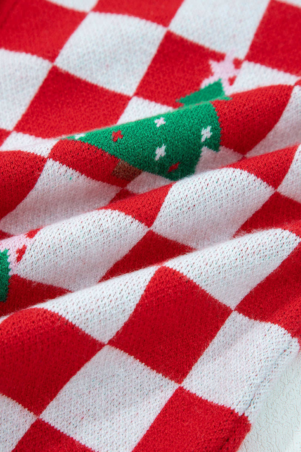 Noelle | Women's Checkered Christmas Tree Button V-Neck Cardigan