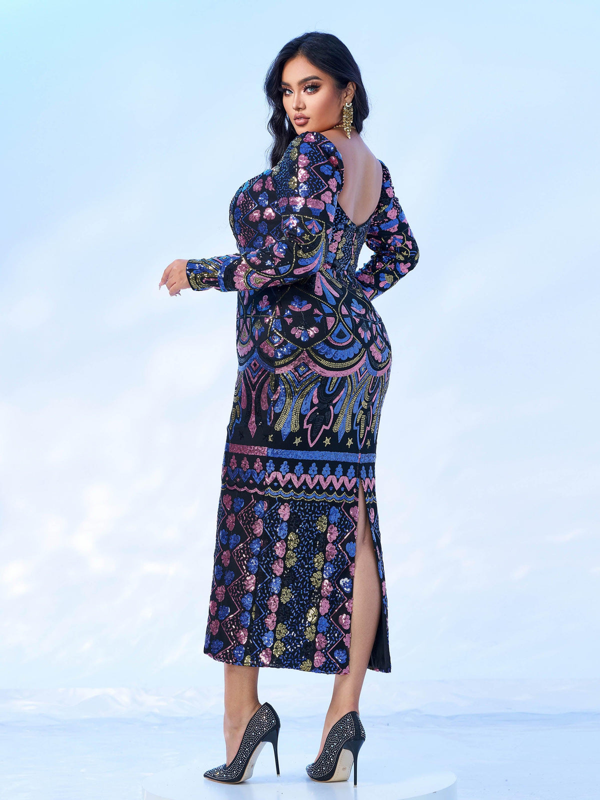 Seraphina | Women's Plus Size Sequin Split Midi Dress