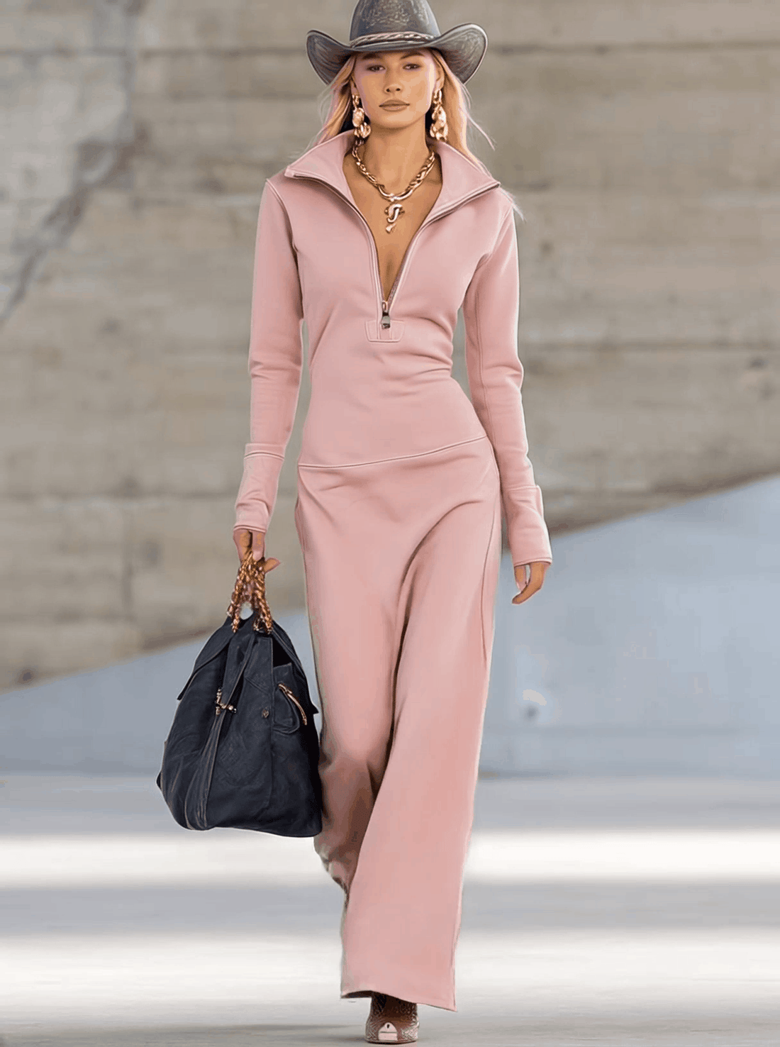 Evangelia | Hooded Zip Front Maxi Dress