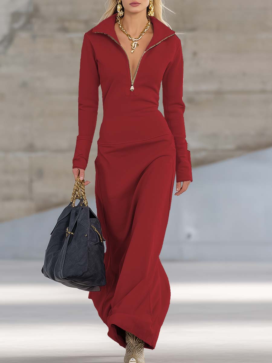 Evangelia | Hooded Zip Front Maxi Dress