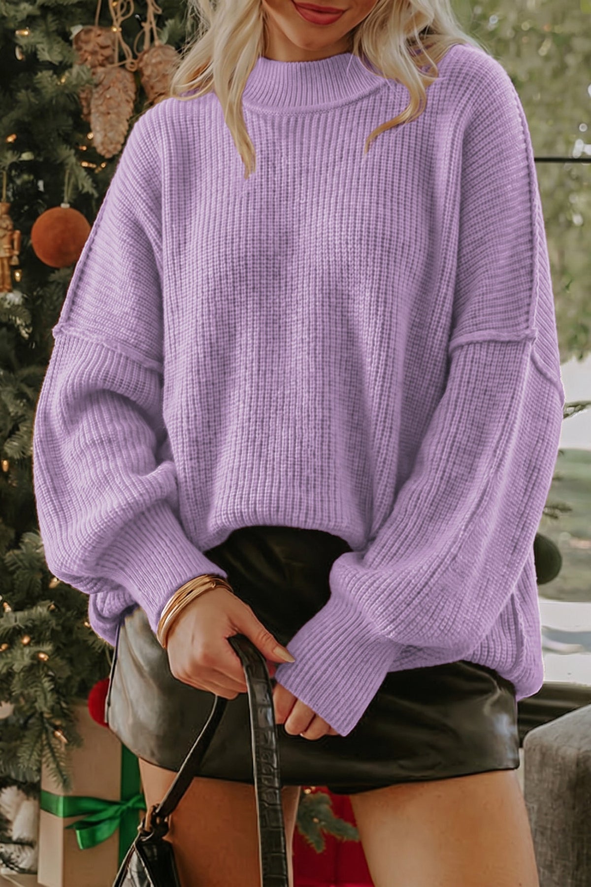 Orchid | Women's Ribbed Knit Stand-Neck Pullover Sweater