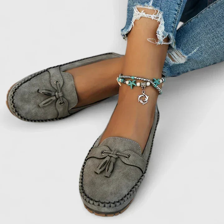 Clea | Women's Suede Bow Loafers Slip-On Moccasin Flat Shoes