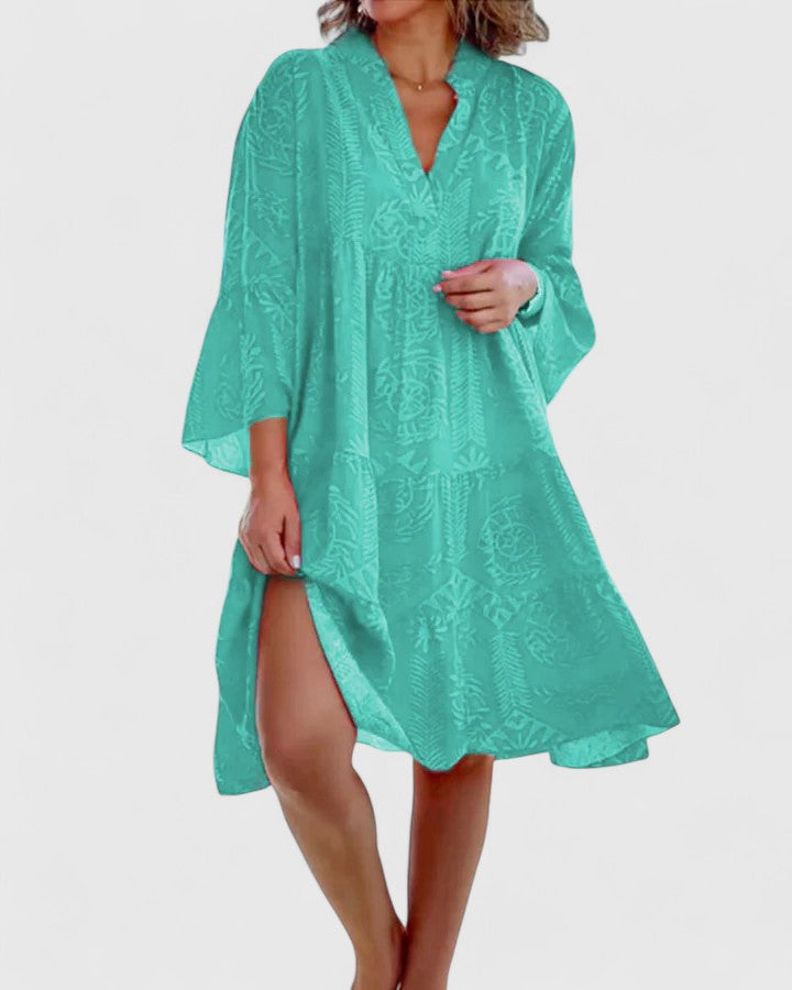 Farrah | Women's Boho V-Neck Bell Sleeve Midi Dress