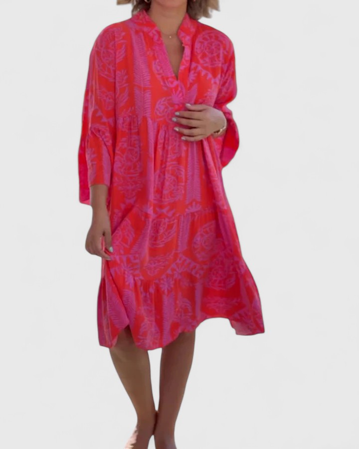 Farrah | Women's Boho V-Neck Bell Sleeve Midi Dress