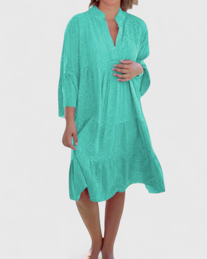 Farrah | Women's Boho V-Neck Bell Sleeve Midi Dress