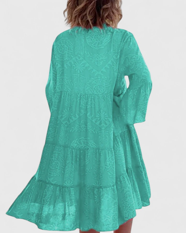 Farrah | Women's Boho V-Neck Bell Sleeve Midi Dress