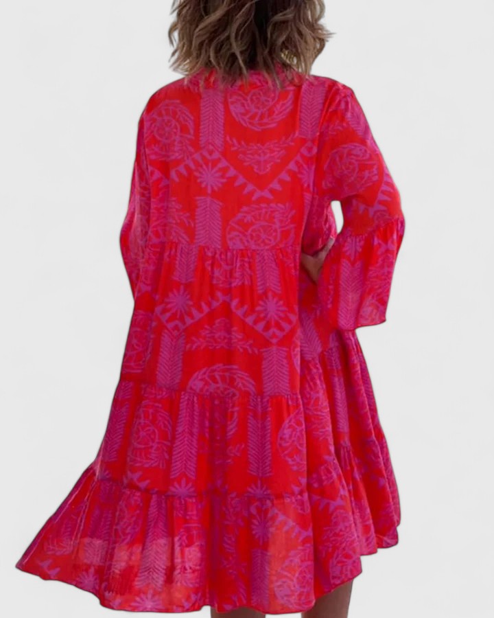 Farrah | Women's Boho V-Neck Bell Sleeve Midi Dress