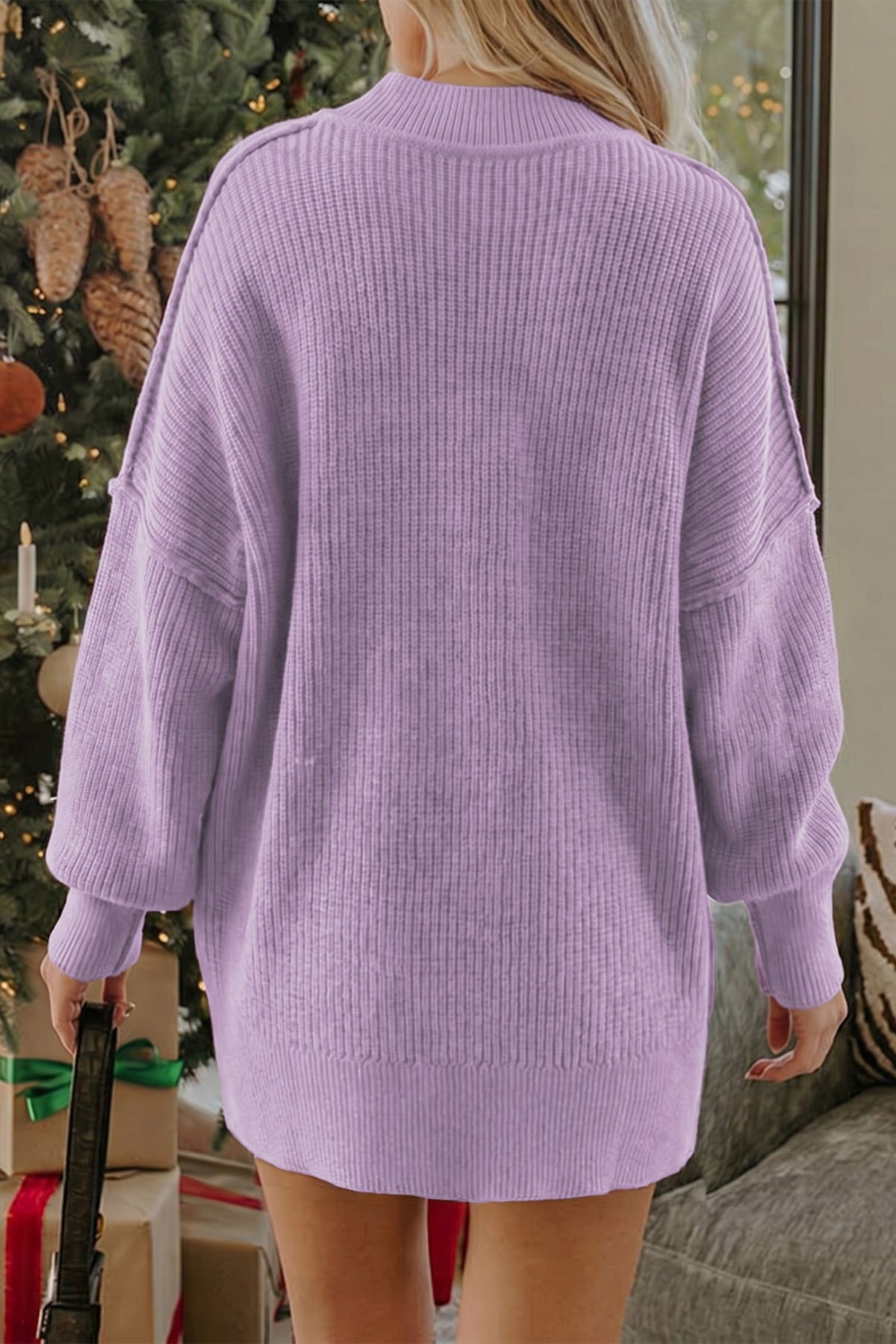 Orchid | Women's Ribbed Knit Stand-Neck Pullover Sweater