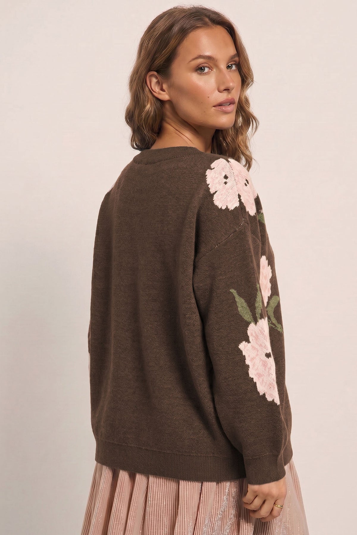 Marielle | Women's Floral Off-Shoulder Relaxed Pullover Sweater