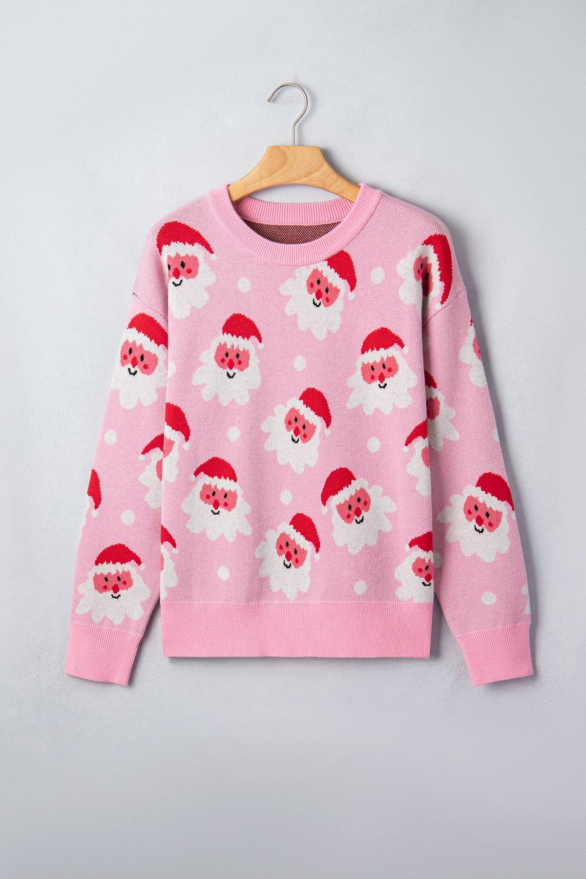 Noelle | Women's Santa Print Round Neck Dropped-Shoulder Sweater