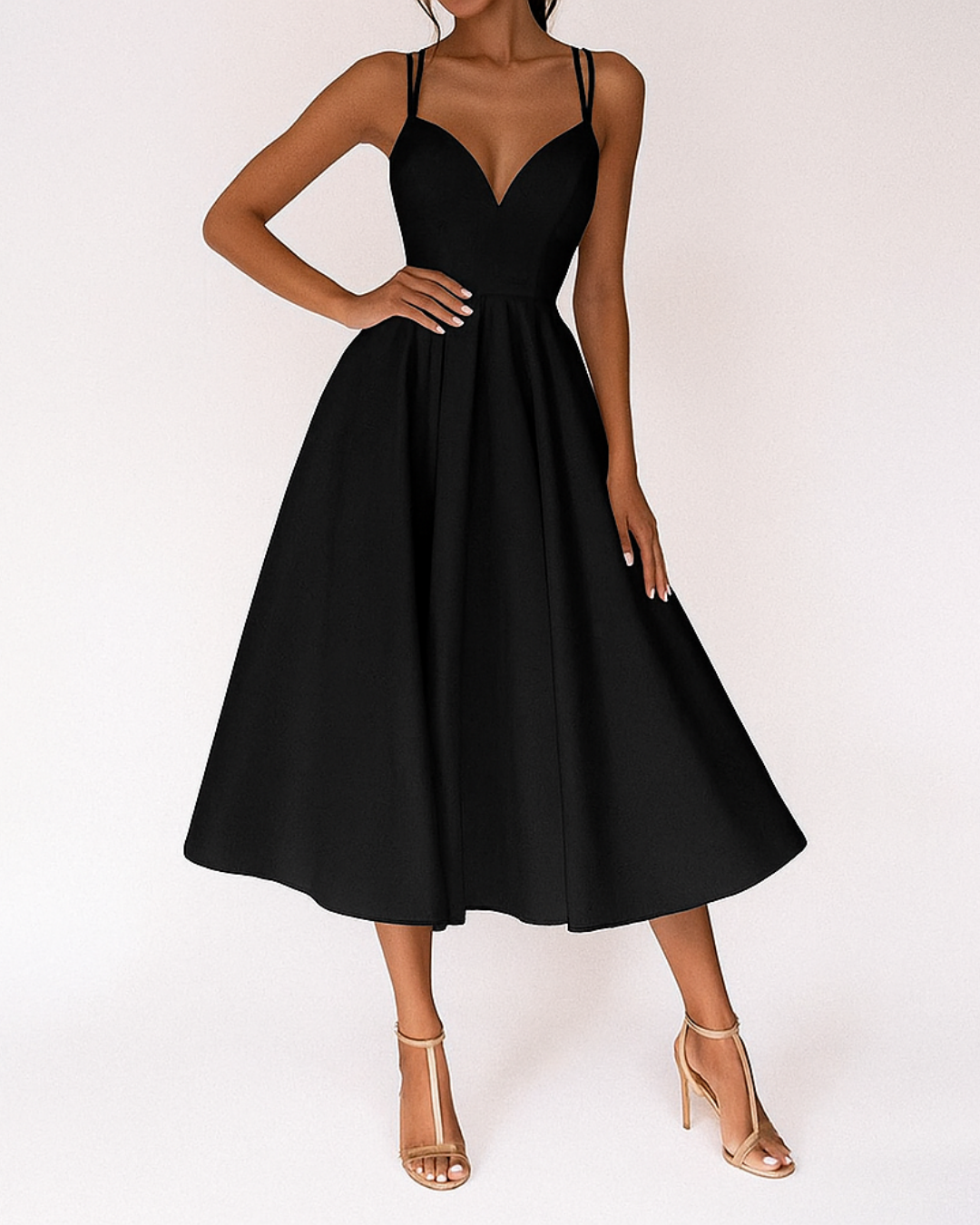 Flavia | Women's Sweetheart Neck A-Line Midi Dress