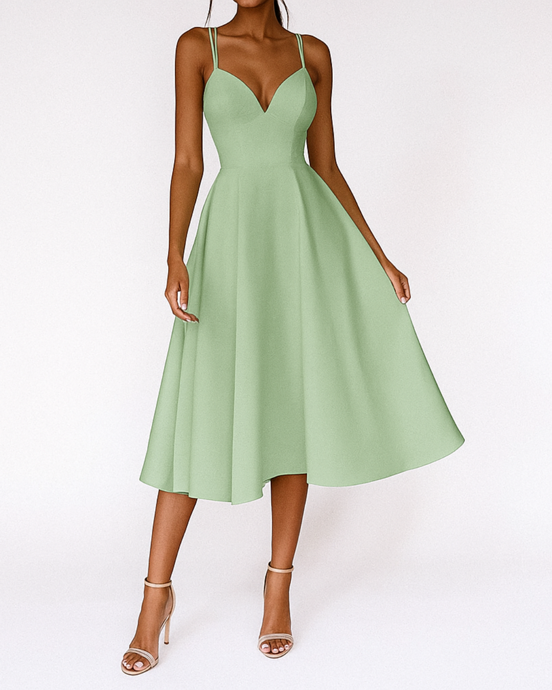 Flavia | Women's Sweetheart Neck A-Line Midi Dress